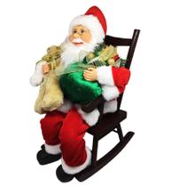 Papai Noel Luxo Cadeira de Balanço Madeira Saco Presentes e Ursino 45cm - Master Christmas