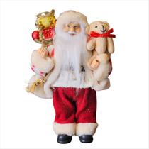 Papai Noel Luxuoso Urso Branco e Saco de Presente 30cm Papai Noel Luxuoso Urso Branco e Saco de Presente 30cm
