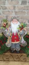 Papai Noel Médio Country Vermelho/Cinza Rustico Natal 50cm