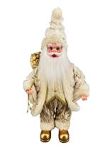 Papai Noel Musical Creme/Gold Tecido Decoração Natal 40cm