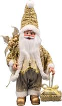 Papai Noel Musical Gold De Tecido Decoração Natal 40Cm Papai Noel Musical Gold De Tecido Decoração Natal 40Cm