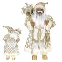 Papai Noel Negro em Pé Dourado e Branco 60cm