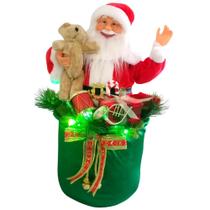 Papai Noel no Saco de Presentes Natal 70cm Luz Som e Movimento Sensor de Presença Saldão