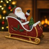 Papai Noel no Trenó Decorativo em Cerâmica Enfeite Natalino para Casa Mesa Sala Árvore de Natal 21cm