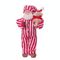 Papai Noel Pijama Listrado com Urso Coleções Natal 30cm Papai Noel Pijama Listrado com Urso Coleções Natal 30cm