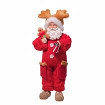 Papai Noel Pijama Trico Vermelho com Boneco de Biscoito Coleções Natal 30cm