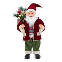 Papai Noel Saco Presentes 40cm Calça Verde Casaco Vinho