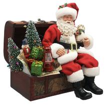 Papai noel sentado com bau de presentes - 20cm
