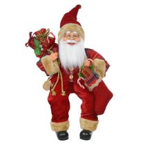 Papai Noel Sentado com Sacos e Bota de Presente Vermelho 45cm