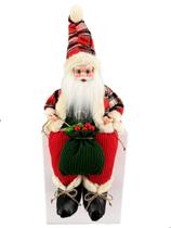 Papai Noel Sentado Musical Vermelho Xadrez Natal 40cm Papai Noel Sentado Musical Vermelho Xadrez Natal 40cm