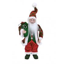 Papai Noel Vermelho Gliter Verde 30cm Decoração De Natal