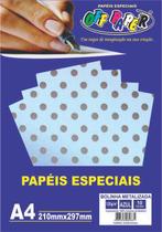 Papel A4 Bolinha Metalizada Azul 120gr Pacote com 10 Folhas