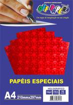 Papel A4 Holográfico Vermelho com corações 120gr Pacote com 10 Folhas