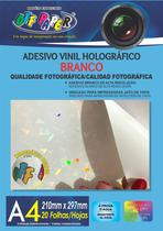 Papel Adesivo A4 Branco Holográfico Nacarado Impressão 20 Fl