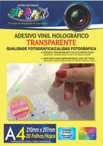 Papel Adesivo A4 Transparente Holográfico P/ Impressão 20Fls