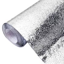 Papel Adesivo De Cozinha Aluminio Prata Textura Impermeável - RT
