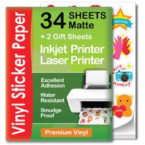 Papel adesivo de vinil imprimível Agodeo Matte White 34 folhas Papel adesivo de vinil imprimível Agodeo Matte White 34 folhas
