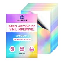 Papel Adesivo Holográfico Arco-Íris A4 20 Folhas Adesivos Holográficos Resistentes À Água Para