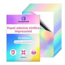 Papel Adesivo Holográfico Arco-Íris A4 20 Folhas Adesivos Holográficos Resistentes À Água Para
