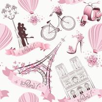 Papel Adesivo Vinil Paris Torre Eiffel tons Rosa - Fosco