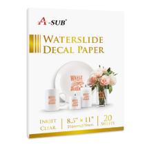 Papel adesivo Water Slide A-SUB para jato de tinta de 20 folhas de 8,5 x 11 pol Papel adesivo Water Slide A-SUB para jato de tinta de 20 folhas de 8,5 x 11 pol