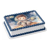 Papel arroz comestível para bolo festa comemoração aniversário menino astronauta aquarela baby cute