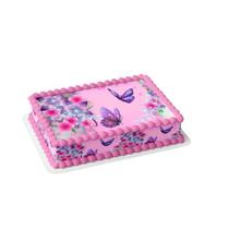 Papel arroz e faixa comestível para bolo festa aniversário comemoração surpresa borboletas flores cor de rosa