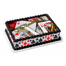 Papel arroz e faixa lateral para bolo festa aniversário surpresa comemoração cartas de baralho