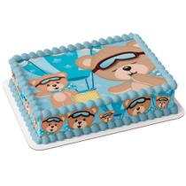 Papel arroz e faixa para bolo festa aniversário chá de bebê ursinho baloeiro azul menino baby cute - Catias Cakes