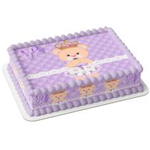 Papel arroz e faixa para bolo festa aniversário surpresa comemoração chá de bebê ursinha princesa lilás