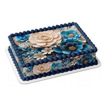 Papel arroz e faixa para bolo festa comemoração aniversário flores azul mulher
