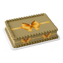 Papel arroz e faixa para bolo festa comemoração aniversário laço dourado presente - Catias Cakes