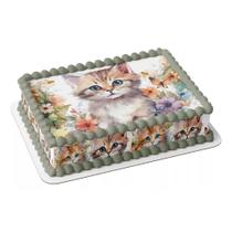 Papel arroz e faixa para bolo festa comemoração aniversário surpresa Gato gatinho lindo