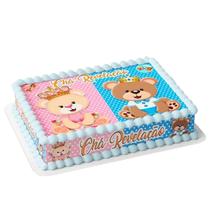 Papel arroz e faixa para bolo festa comemoração surpresa chá revelação bebê ursinho azul e rosa Papel arroz e faixa para bolo festa comemoração surpresa chá revelação bebê ursinho azul e rosa