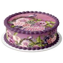 Papel arroz e faixa para bolo redondo festa feliz Dia das Mães flores - Catias Cakes