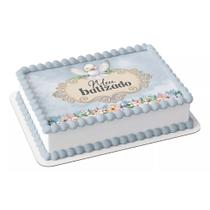 Papel arroz para bolo festa comemoração Batizado Azul - Catias Cakes