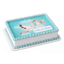 Papel arroz para bolo festa comemoração chá de bebê cegonha trazendo levando bebê azul menino