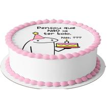 Papel arroz redondo 20 cm diâmetro flork bento meme pensou que não ia ter bolo menina rosa