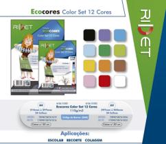 Papel Bloco Criativo Ecocores Color Set A4 12 Cores - RIDET - 110g C/ 24 Folhas Linha Escolar - ART COLOR PAPEIS