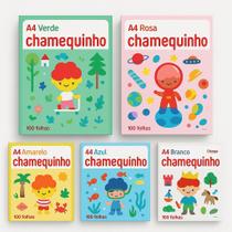 Papel Chamequinho A4 100Fls cada Kit 5 cores Az Am Rs Ver Br