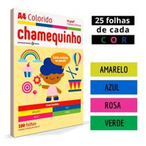 Papel Chamequinho Colorido com 4 Cores A4 75g Pacote C/100 Folhas Chamex Papel Chamequinho Colorido com 4 Cores A4 75g Pacote C/100 Folhas Chamex