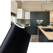 Papel Contact Adesivo Para Móveis Geladeira Eletros Portas Preto Fosco 2x0,45M