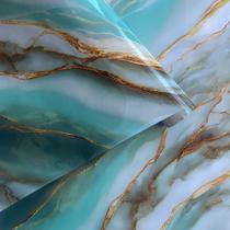 Papel contact GLOW4U mármore verde-azulado impermeável em vinil 40 x 297 cm