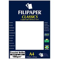 Papel Couchê Brilho A4 50 Folhas 180g Branco - Filiperson