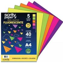 Papel Criativo Fluorescente A4 75G 5 Cores 40 Folhas Scrity