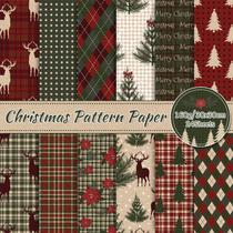 Papel de álbum de recortes Whaline Christmas Pattern 24 folhas 30x30cm Papel de álbum de recortes Whaline Christmas Pattern 24 folhas 30x30cm