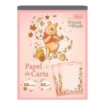 Papel de Carta Caderno Colado Ursinho Pooh 50 Folhas Decoradas 63g/m² - Tilibra Papelaria Cartão Presente