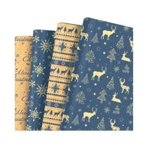 Papel De Embalagem Decorativo Para Presentes De Natal E Aniversário Blue Deer Snowflake 12pcs