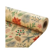 Papel De Embalagem Para Presentes Tema Natal Grande Tamanho 10m Papel Kraft Com Folhas De Plantas