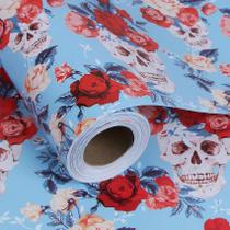 Papel de embrulho Aimyoo Blue Skull Floral 43 cm x 18 m em rolo Papel de embrulho Aimyoo Blue Skull Floral 43 cm x 18 m em rolo